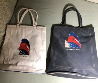 American President Line Carry On Bags 1 Blue & 1 White Eagle Funnel Trans Pacif