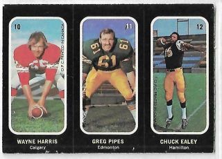 1972 O - Pee - Chee Cfl Trio Sticker Inserts: 10 Wayne Harris/11 Greg Pipes/12 Chu