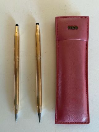 Vintage Cross Gold Filled Pen & Pencil Set Leather Case Made For Rca