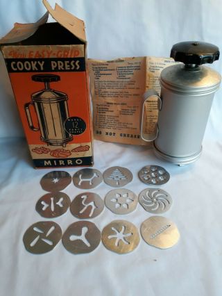 Mirro Cooky Pastry Press Vintage Set 12 Cookie Plates Recipes & Box No.  2788 - Am