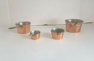 Copper Plated Vintage Measuring Cups With Brass Handles Set Of 4 (italy)