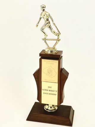 Vintage Baseball Trophy - Wood & Metal - 1969 - 12.  5in Tall -