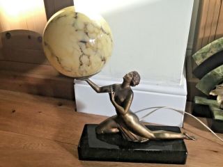 Art Deco Spelter Lady Figure Lamp & Globe