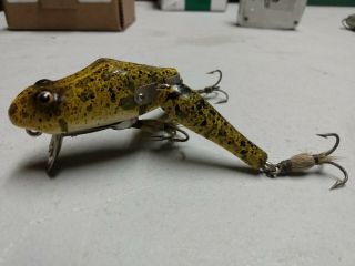 Vintage Paw Paw Frog Lure 3 1/2 " Body And Legs.  4 1/2 " With Hooks Over All