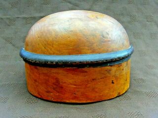 Vintage Milliners Domed Wooden Hat Making Block With Leather Band Unusual L@@k