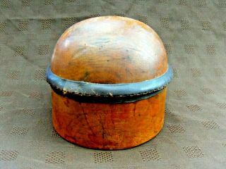 Vintage Milliners Domed Wooden Hat Making Block with Leather Band UNUSUAL L@@K 2