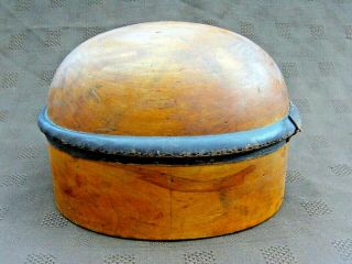 Vintage Milliners Domed Wooden Hat Making Block with Leather Band UNUSUAL L@@K 3