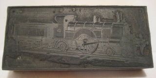 Old Metal & Wood Typeset Print Block Of Train Locomotive