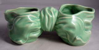 Vintage Mccoy? Pottery Green Double Planter Flower Pot Ribbon Tied Bows