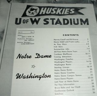 1949 Football Program Notre Dame vs Washington 3