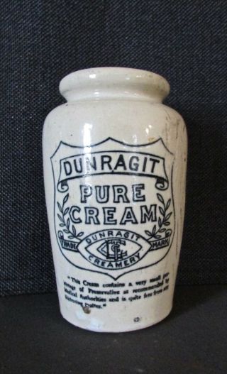 Vintage 1910 Dunragit Pure Cream Crock / Jar 4.  5 " X 2.  75 " /