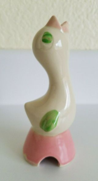 Vintage Shawnee Pottery Pie Bird - Pink With Green Wing & Eye - 1940 ' s - 50 ' s 3