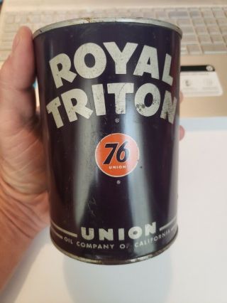 Vintage Union 76 Royal Triton 1 Qt Motor Oil Can Empty Metal