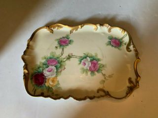 Antique T&v Limoges France Hand Painted Roses Dresser Tray