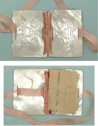Antique Mother of Pearl Needle Book English Circa 1860 3