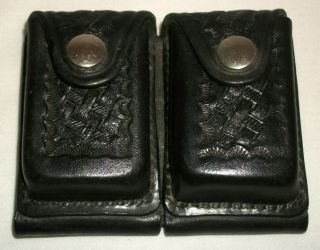 Vintage Black Leather Dual Ammo Belt Holder Holster Pouch Don Hume D404