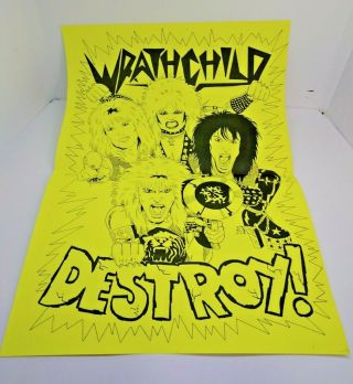 Wrathchild Uk Destroy Vintage 1980s Dayglow Poster Ray Zell Artwork 16 " X 12 "