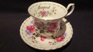 Royal Albert Vintage China Tea Cup & Saucer August Poppy Flower Of The Month