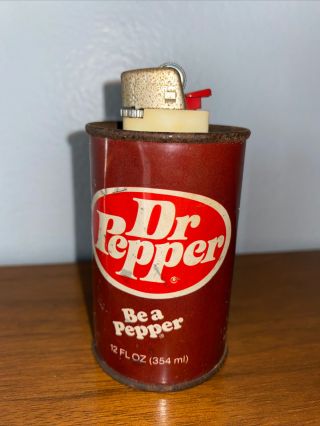 Vintage Dr Pepper Mini 3” Tall Metal Soda Pop Can Lighter Case Holder