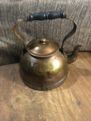Vintage Copper Tea Pot Kettle Made In Portugal With Wood Handle - Great Patina