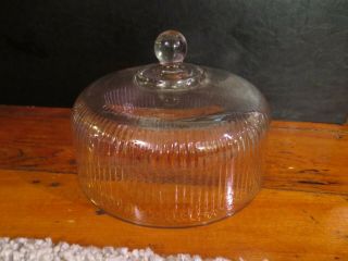 Vtg Ribbed Glass Cake Plate Pastry Stand Cover 10 1/4 Replacement Dome Lid Only