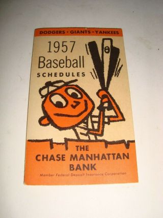 Vintage 1957 Dodgers,  Giants,  Yankees Major League Baseball Teams Pocket Schedule