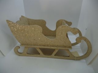 Vintage Hand Decorated Large Wooden Santa Sleigh 13 1/2 X 6 7/8 X 5 Inches