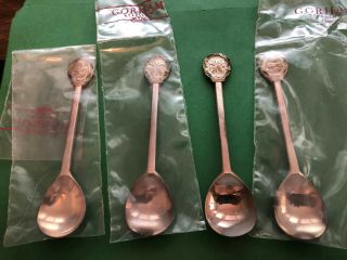 1971 (2) & 1974 (2) Gorham Sterling Silver Christmas Spoons Enamel 26 Grams Each