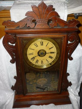 Antique American 8 Day Walnut Mantel Clock By Seth Thomas With Alarm