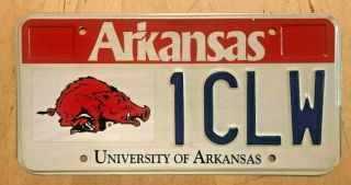 University Of Arkansas Gollegiate Auto License Plate " 1 Clw " Ar Ho Hogs Soooee