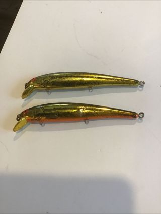 (2) Vintage Bomber Long A 15a 4.  5 " Screw Tail Fishing Lure Stripe Gold Foil