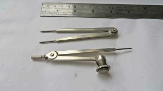 Vintage 3 3/4 " Plated Brass Pencil Drawing Compass & Dividers By Helix,  Old Tool