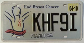 Florida Fl Specialty Vintage License Plate Tag 20110 End Breast Cancer Khf9i R