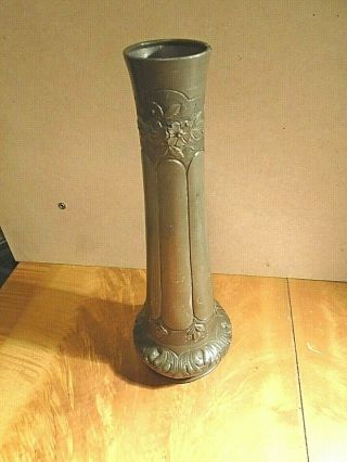 Antique French Art Nouveau Pewter Vase By Andre Villien - Hand Wrought