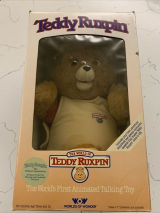 Vintage Teddy Ruxpin Teddy Bear 1985 With Outfit,  Tapes & Pillowcase