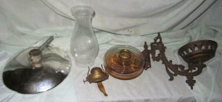 Antique Cast Bracket Lamp w/ Font,  Chimney,  & Merecury Glass Reflector 2