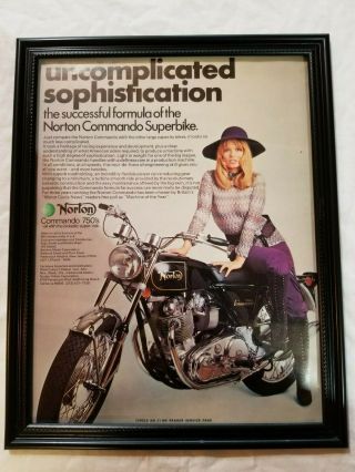 Vintage Norton Motorcycle Advertisement 1971 8.  5 " ×11 " Framed Garage Art Mancave
