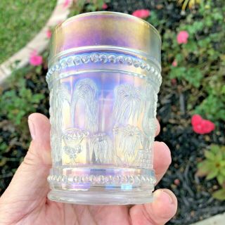 Northwood Antique Carnival Glass White Peacock At The Fountain Tumbler Pretty