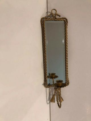 Vintage Homco Beveled Mirror Wall Sconce Candle Holder Metal Goldtone
