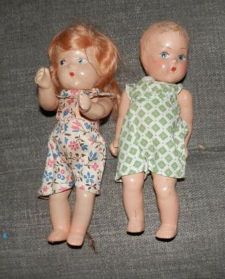 Two Vintage Vogue Toddles Girl And Boy Composition Dolls Hand Made Rompers