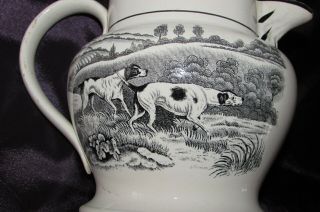 Old Antique English Victorian Hunting Retriever Dogs With Pheasant Pottery Jug