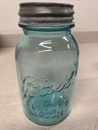 Vintage Ball Blue Glass Perfect Mason Jar 0 Fruit Canning Zinc Ball Lid
