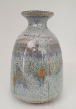 Vintage Studio Pottery Weed Pot Vase Blue Orange Signed