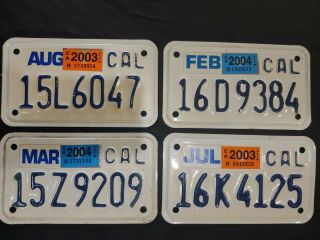 4 California Motorcycle License Plates - Embossed 03 04 Tags