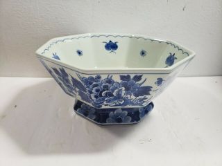 Vintage Blue Delft Octagonal Floral 7 " Bowl