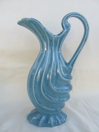 Vintage Red Wing Speckled Blue 819 Vase Ewer 12 Inches Tall