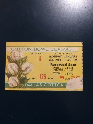 1956 Cotton Bowl Football Ticket Stub Ole Miss Rebels Versus Tcu Horned Frogs