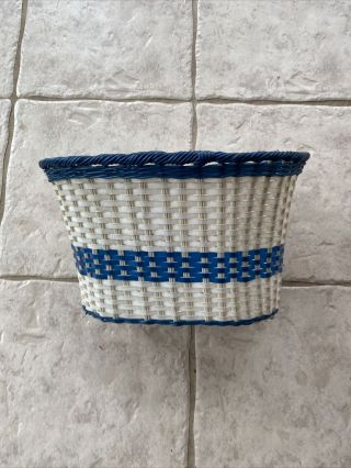 Vintage White & Blue Weaved Bicycle Basket