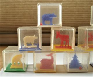 11 Vintage Child Clear Toy Blocks with Animals Trees Rattles 2