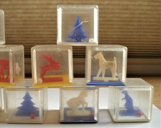 11 Vintage Child Clear Toy Blocks with Animals Trees Rattles 3